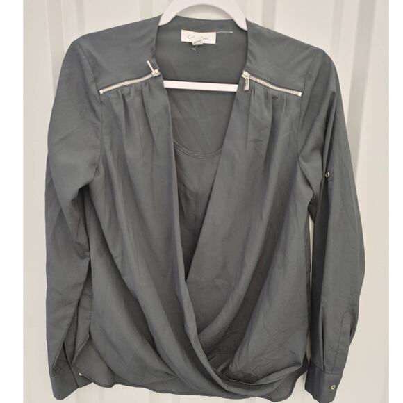 Calvin Klein Blouse Zipper Accent Layered Top Blouse Small Black - Picture 1 of 7